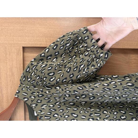 THML Olive Leopard Print Puff Sleeve Knit Mini Dress Women’s size Medium - Picture 3 of 15